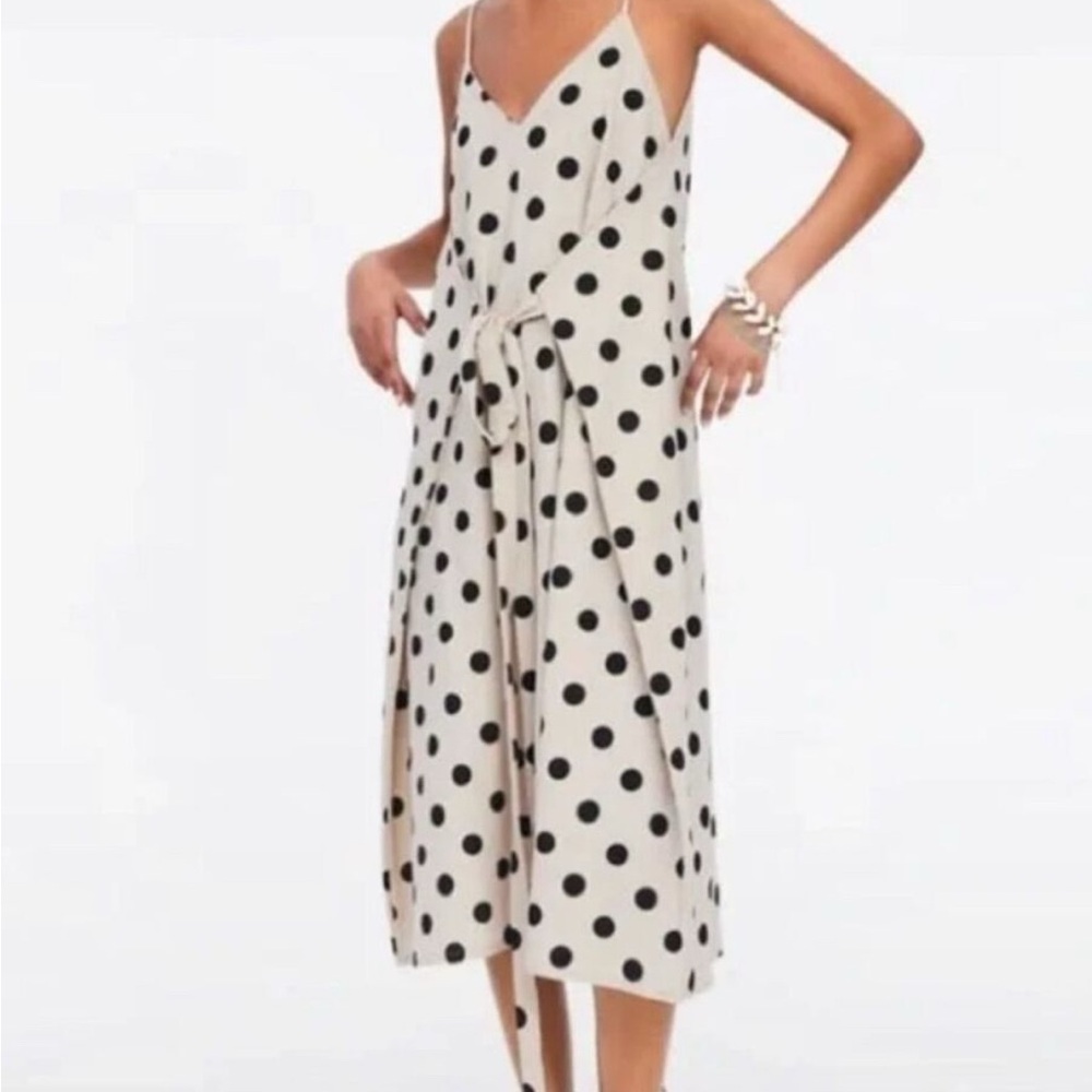Zara Cream and Black Polka Dot Midi Dress